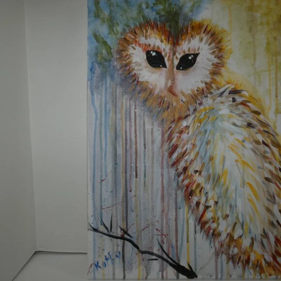 Acrylic Painting OWL in the Woods Impressionism Expressionism Original by Artist - Picture 2 of 9